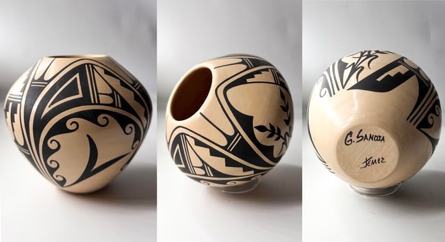 Jemez Pueblo Polychrome Jar by Geraldine Sandia (G. Sandoza signature), Geometric Black-on-Cream (1 of 1)
