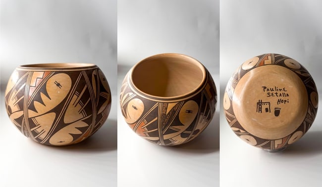 Hopi Polychrome Bowl by Pauline Setalla, Geometric Design, Signed "Pauline SETALIA Hopi" (1 of 1)