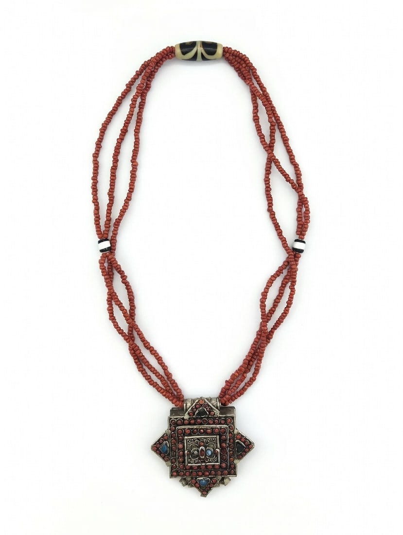 Antique Tibetan Coral and Silver Necklace From the Cornelius Oswald Collection (1 of 2)