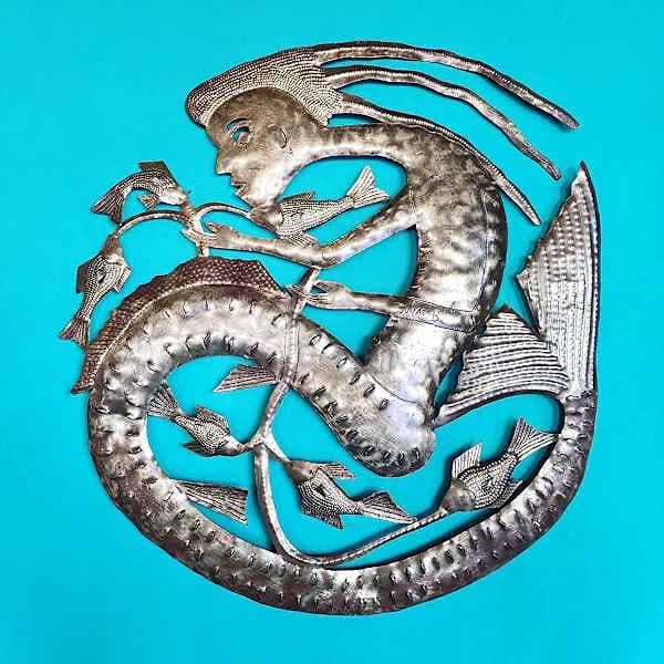 Mermaid with Fish - Haitian Metal Sculpture by Jonas Balan (1 of 1)