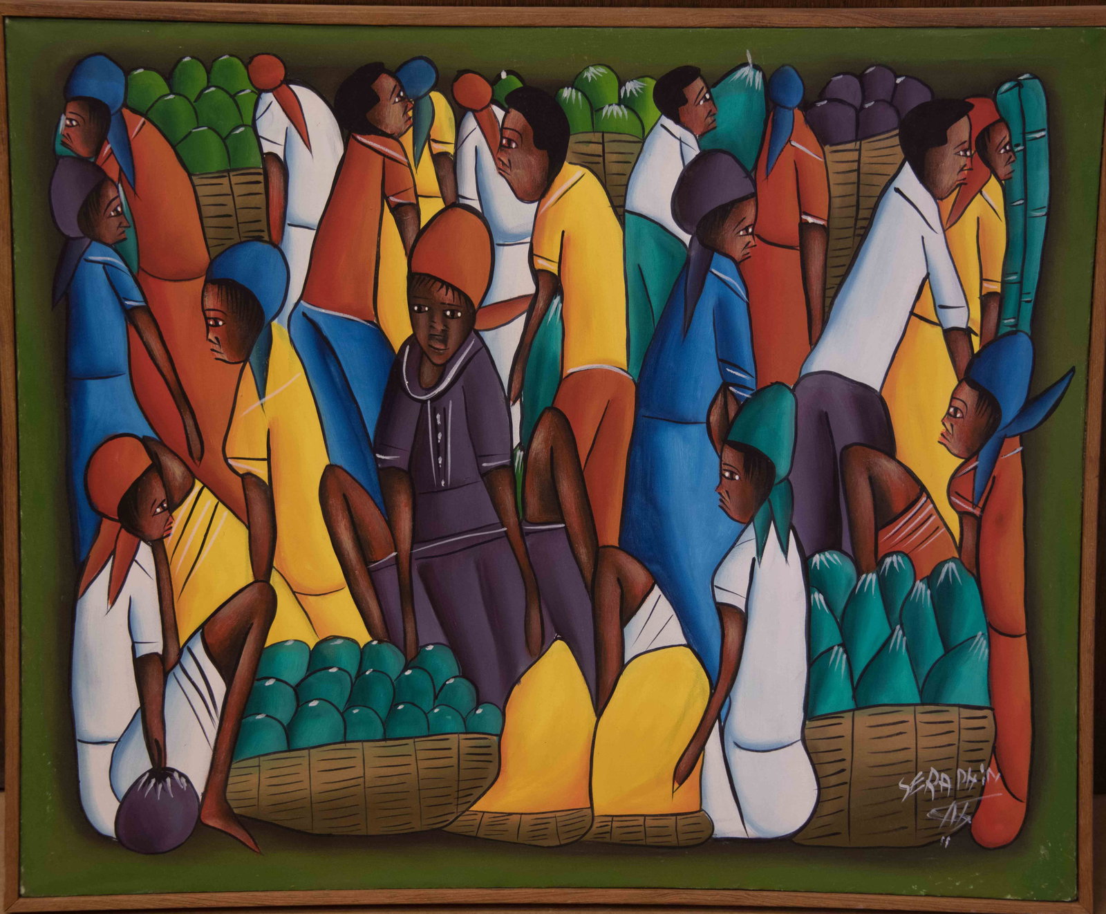 Crowded Market Scene Seraphin Original Haitian Painting by Seraphin (1 of 1)