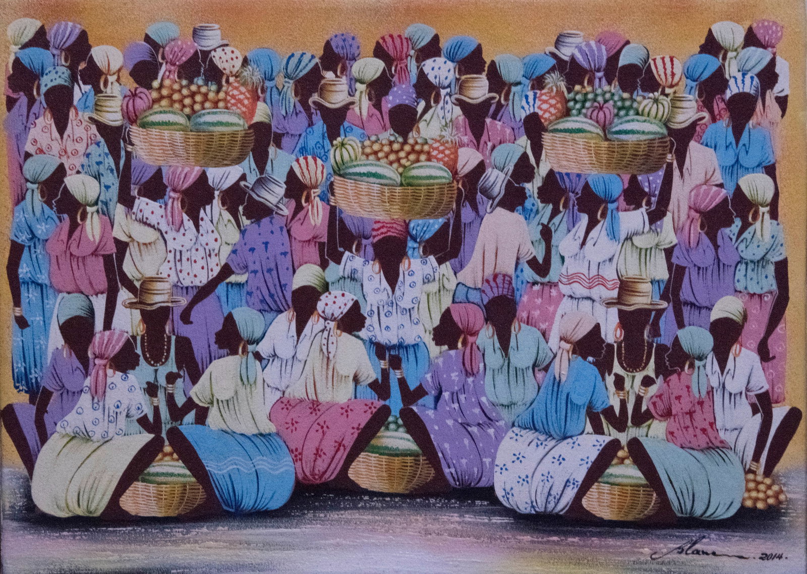Crowd (Pastels) Original Haitian Painting by JeanClaude Blanc (1 of 1)