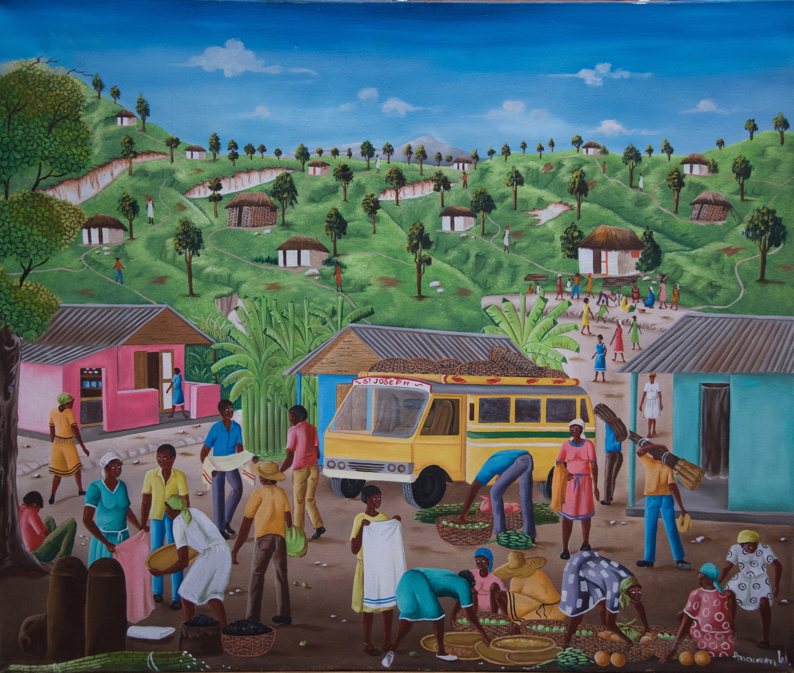Village Scene (WA) Original Haitian Painting by Wilson Anacreon (1 of 1)