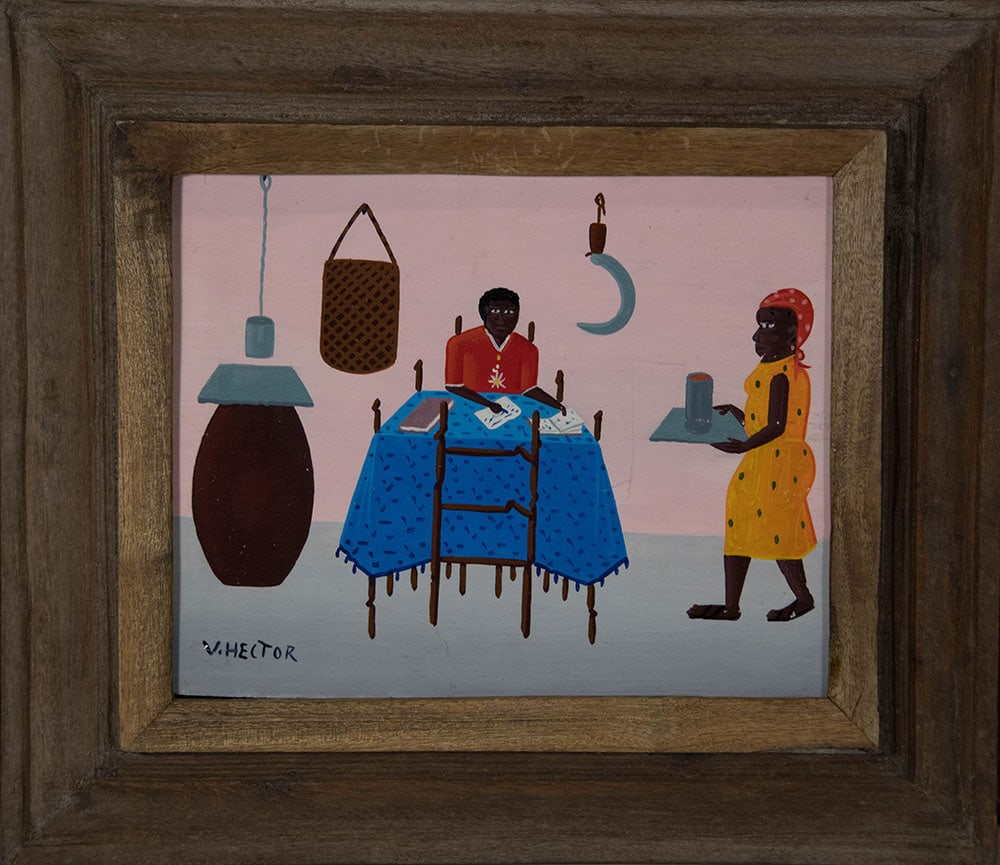 Sitting at the Table Original Haitian Painting by Voltaire Hector (1 of 1)
