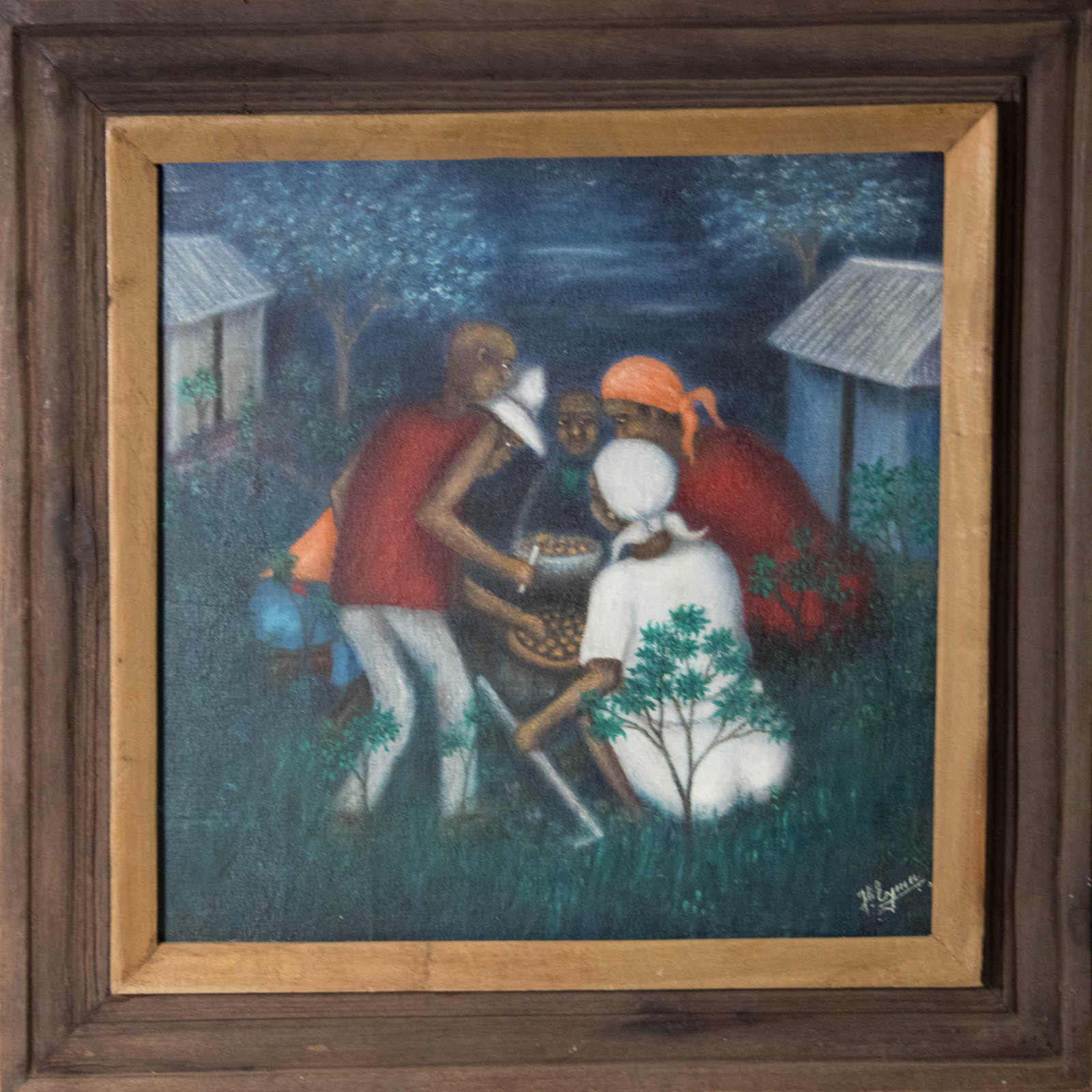 Villagers Processing Nuts Original Haitian Painting by Jospeh Eyma (1 of 1)
