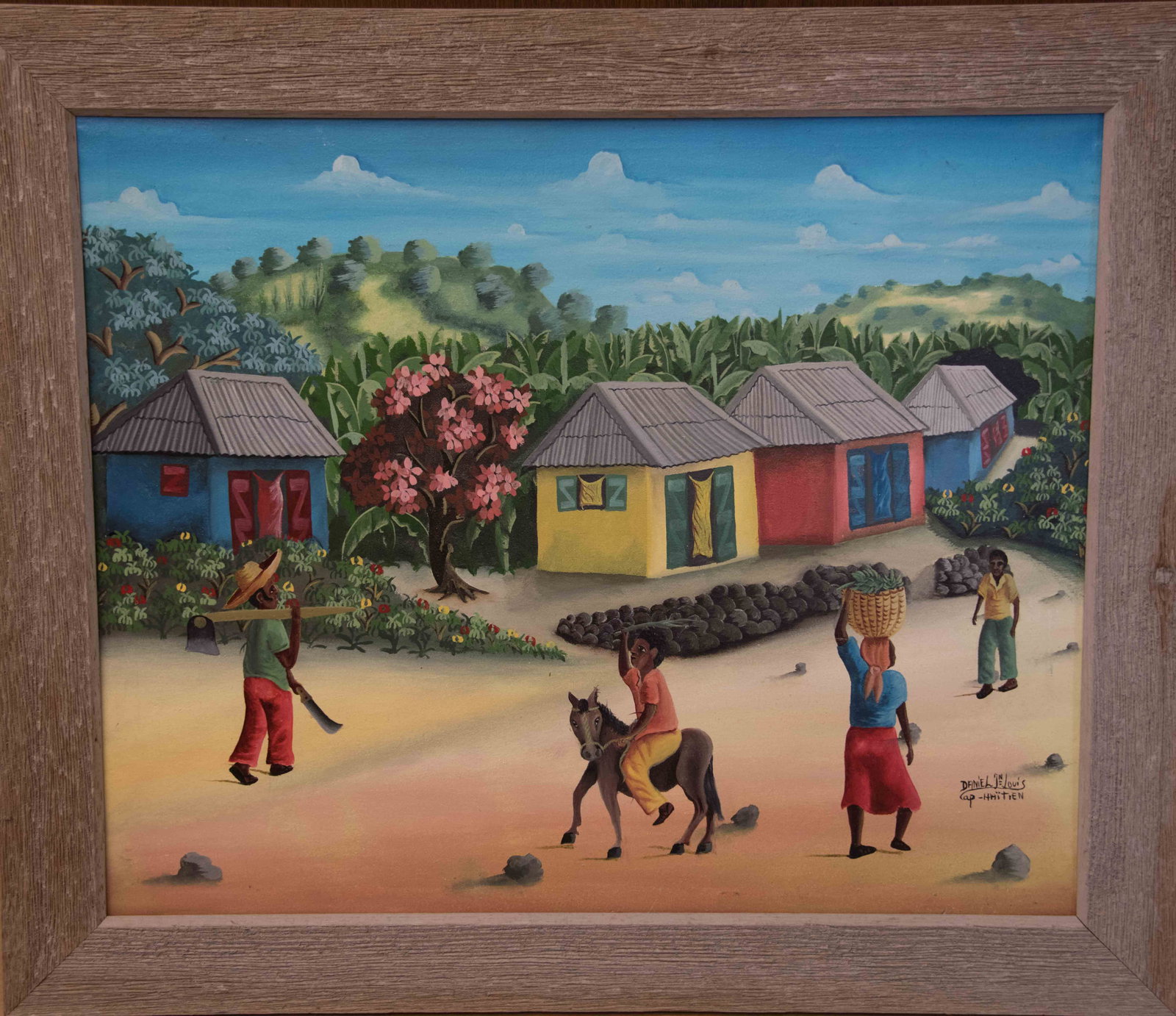 Woman on Horse in Village Original Haitian Painting by Daniel Jn.Louis (1 of 1)