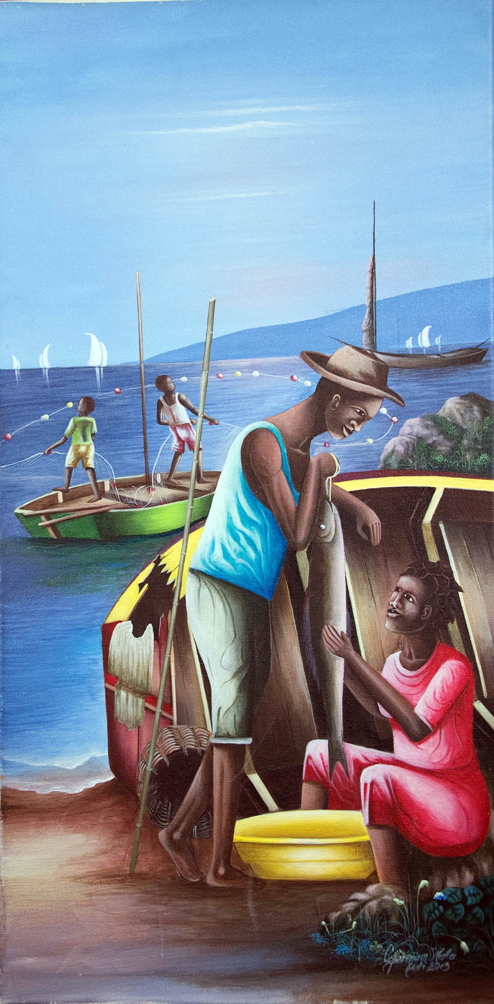 Looking at Today's Catch Original Haitian Painting by Wilder Germain (1 of 1)
