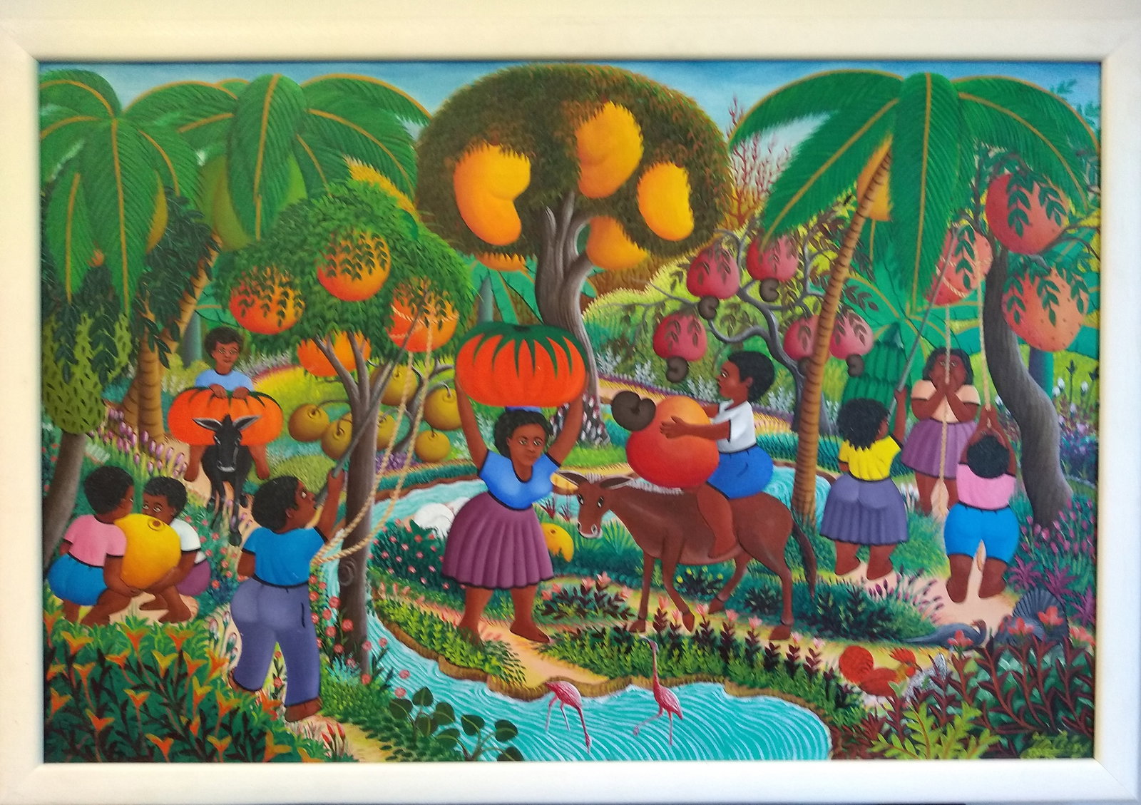 Original Haitian Painting -River Landscape with Children Picking Fruit by J.R. Chery (1 of 1)