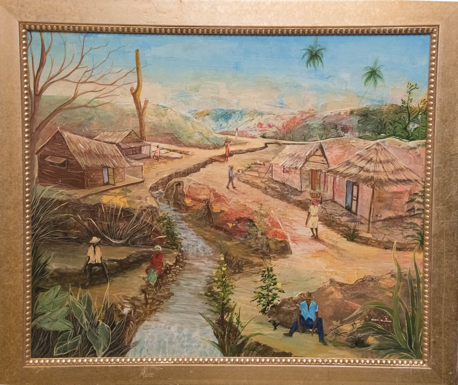 Stream Through Village (UJ) Original Haitian Painting by Ulrick Jean (1 of 1)