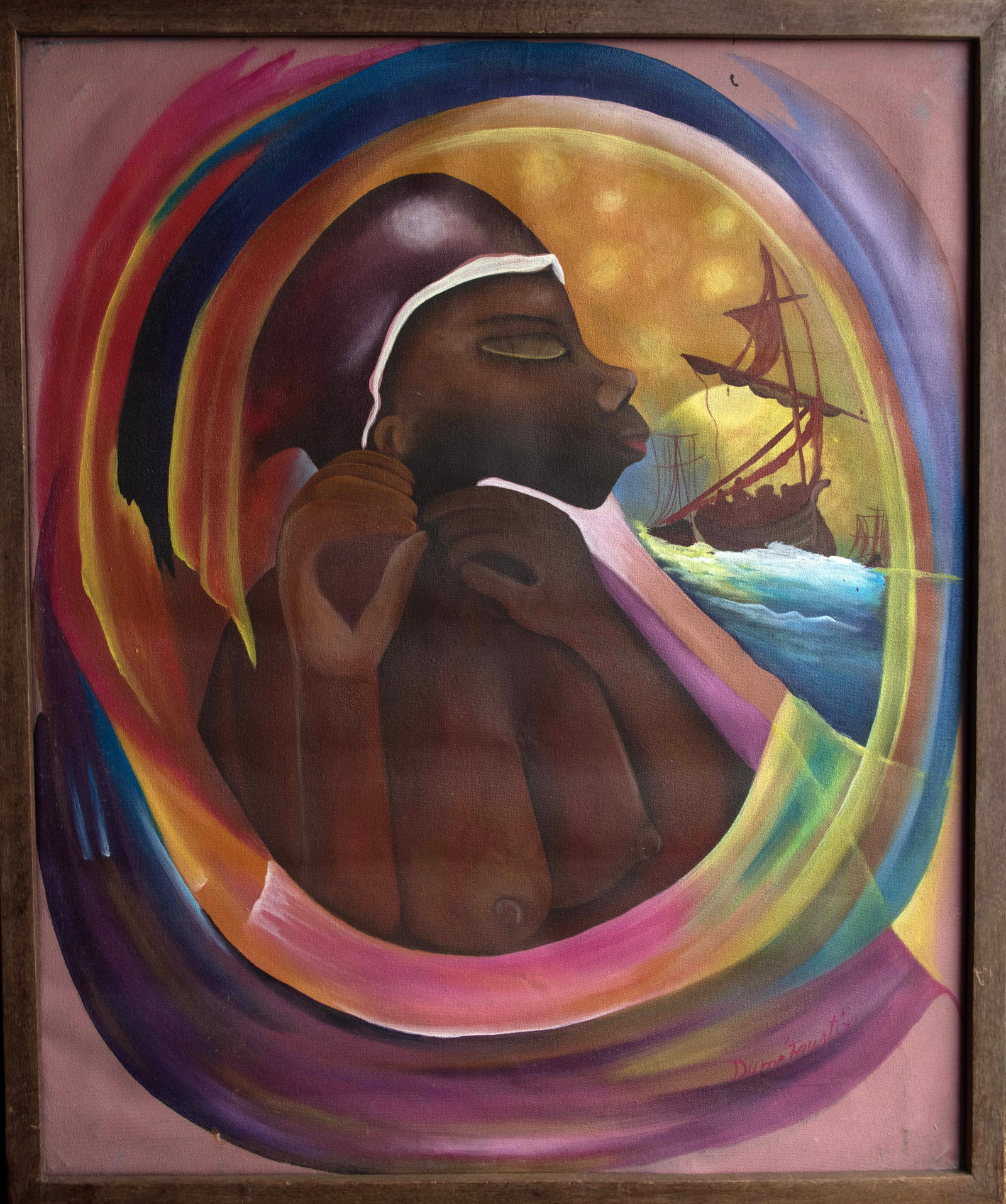 Original Haitian Painting by Faustin Dume Lady with a Ship (1 of 1)
