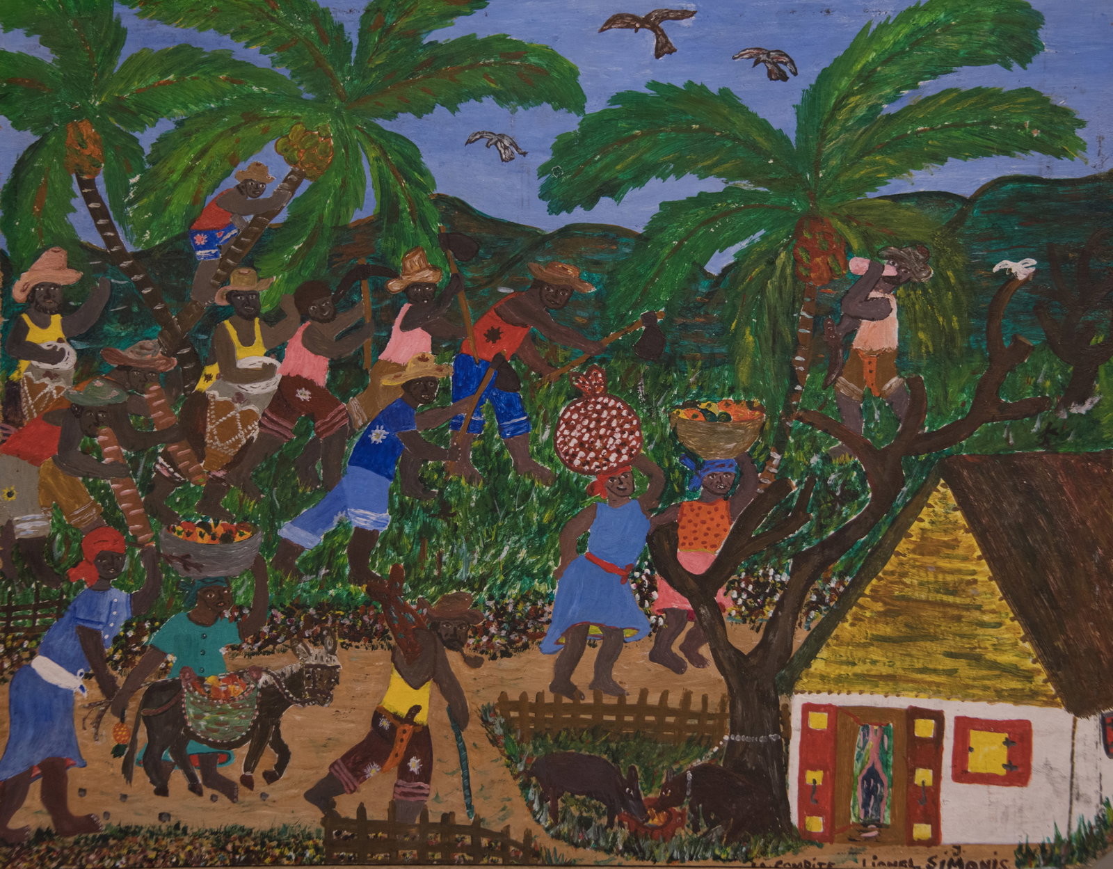 Working (Coconut Trees) Original Haitian Painting by Lionel Simonis (1 of 1)