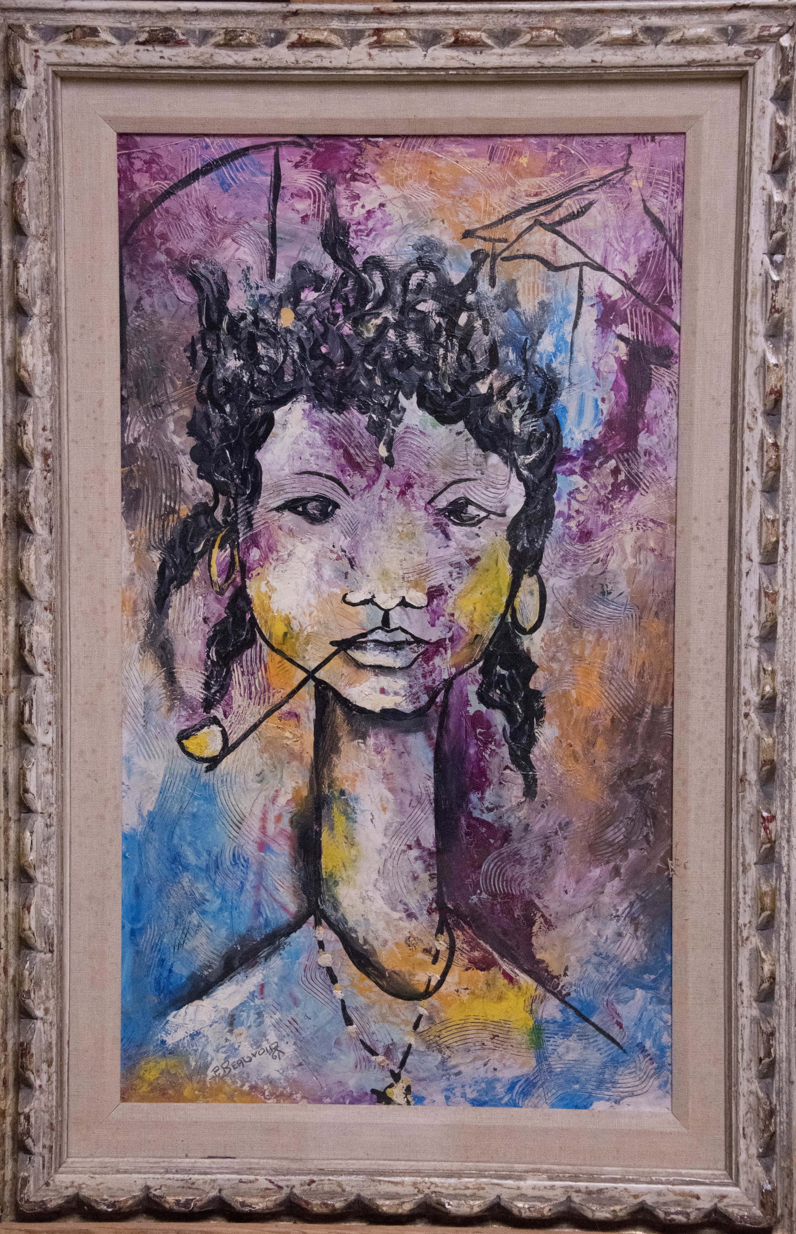 Girl With Pipe (PB) Original Haitian Painting by Paul Beauvoir (1 of 1)