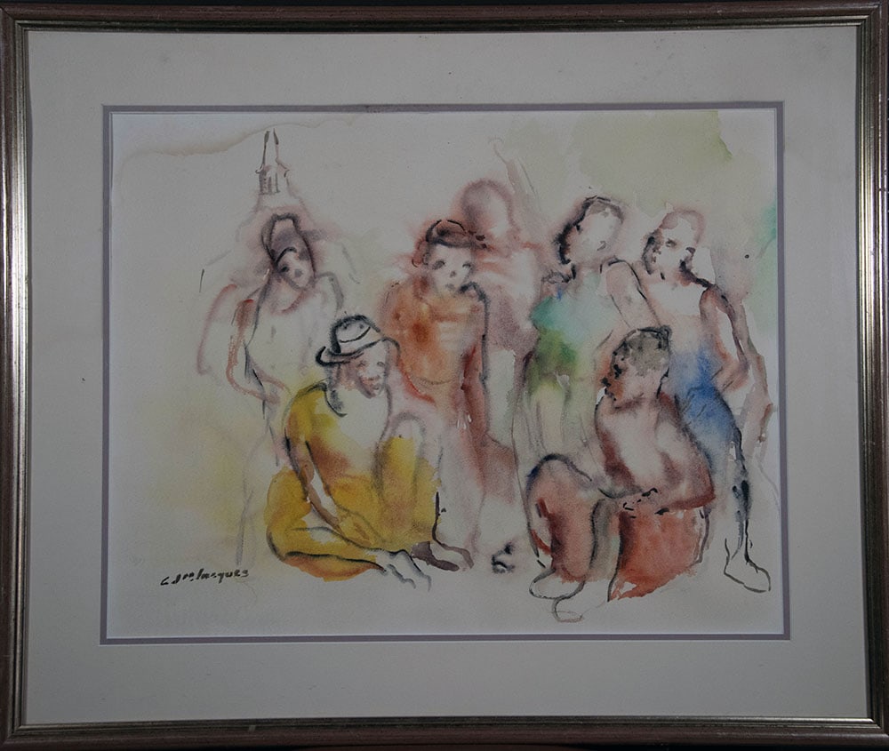 Original Haitian Watercolor by Carlo Jean Jacques A Gathering (1 of 1)