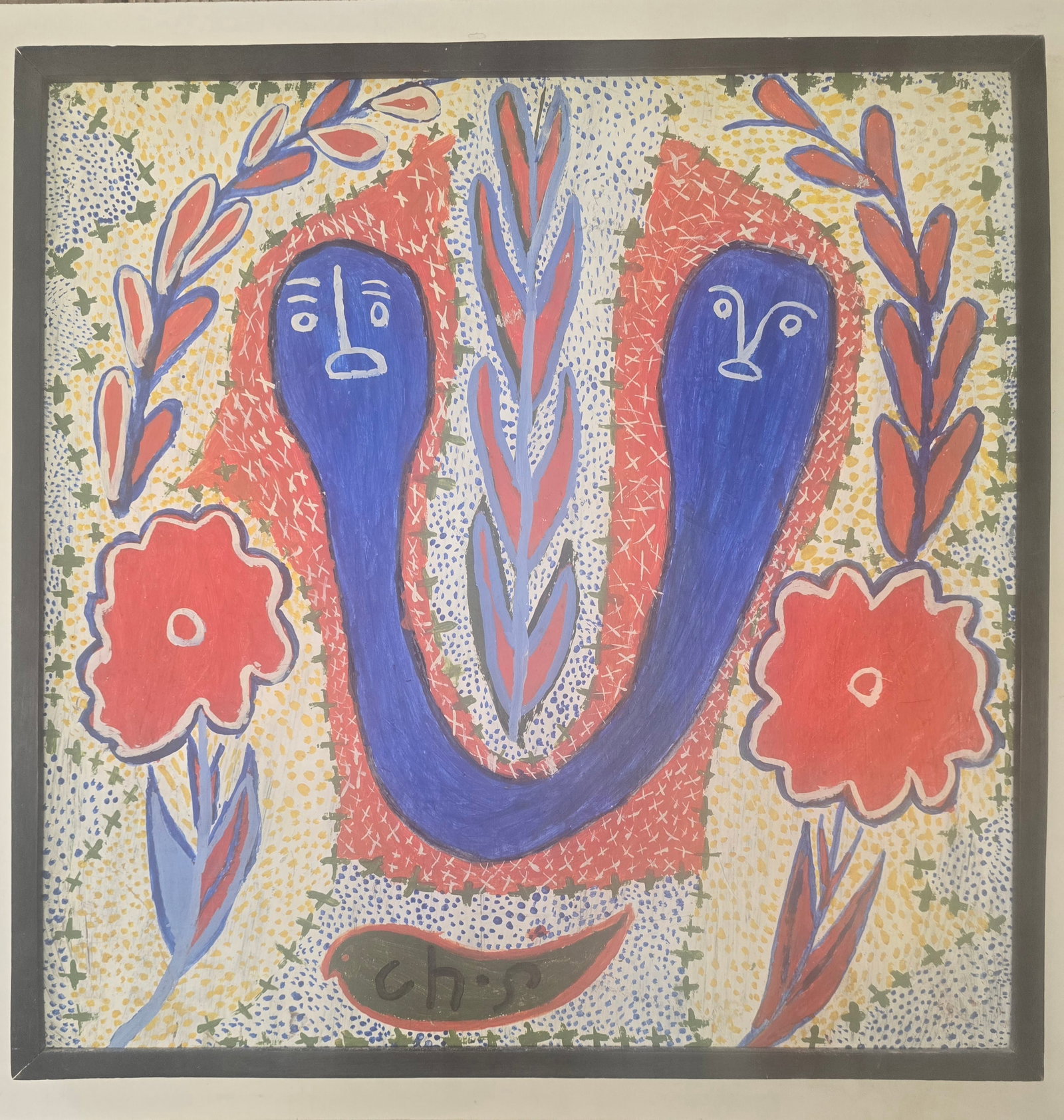 Charles Anatole (Haitian, 1922-1979) Untitled (Two Blue Faces / Floral Composition) (1 of 2)