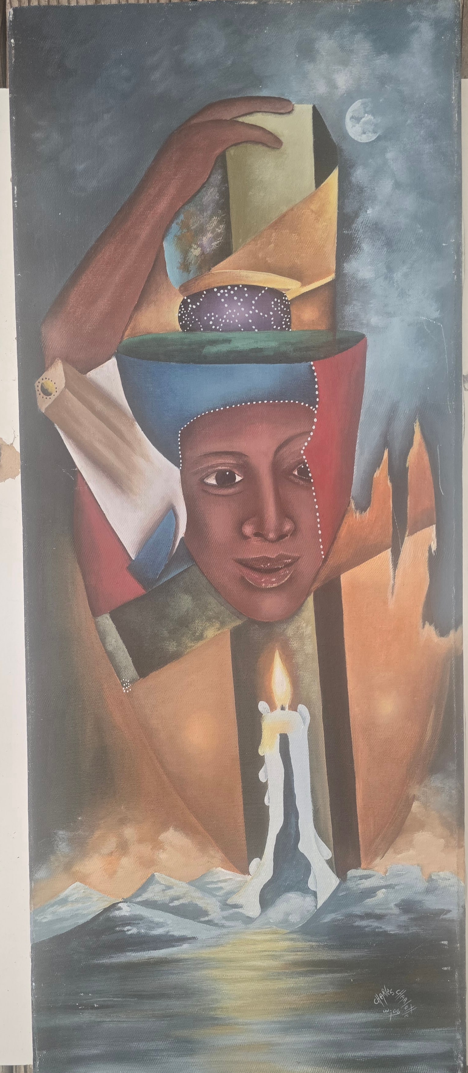 Signed lower right: Jean To Lafontant '89 (Jean Jo Lafontant)** **Acrylic on masonite, 1989 (1 of 1)