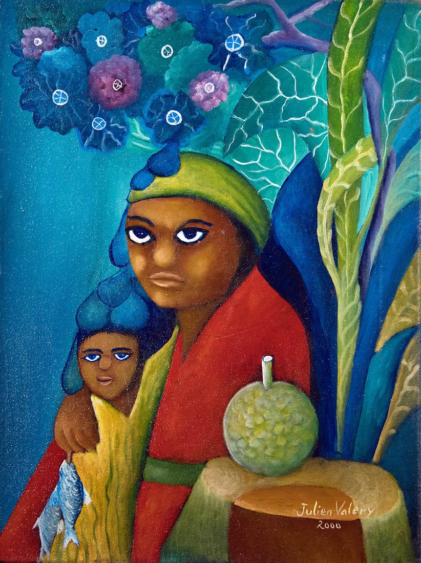 Woman with Child Under A Flowering Tree - Haitian Painting by Julien Valery (1 of 1)