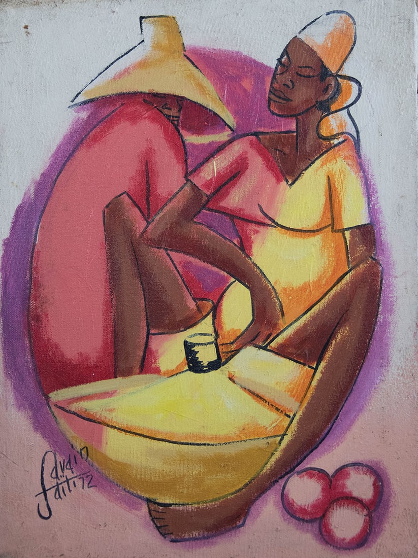 Ladies in Red and Yellow Original Haitian Painting by Petion Savain: Ladies in Red and Yellow Original Haitian Painting by Petion Savain Oil on Canvas