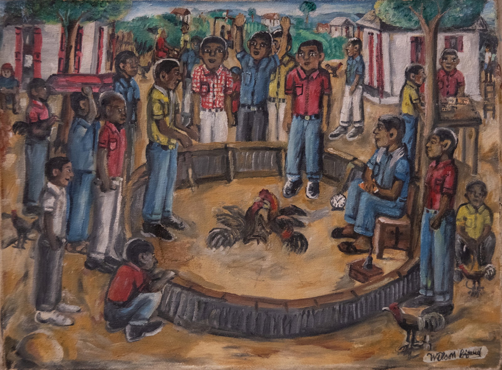 Cockfight Original Haitian Painting by Wilson Bigaud (1 of 1)