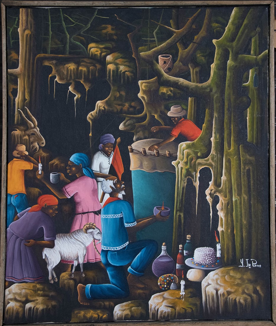 Offerings Original Haitian Painting by Yves Jean Pierre: Offerings Original Haitian Painting by Yves Jean Pierre Oil on Canvas Framed