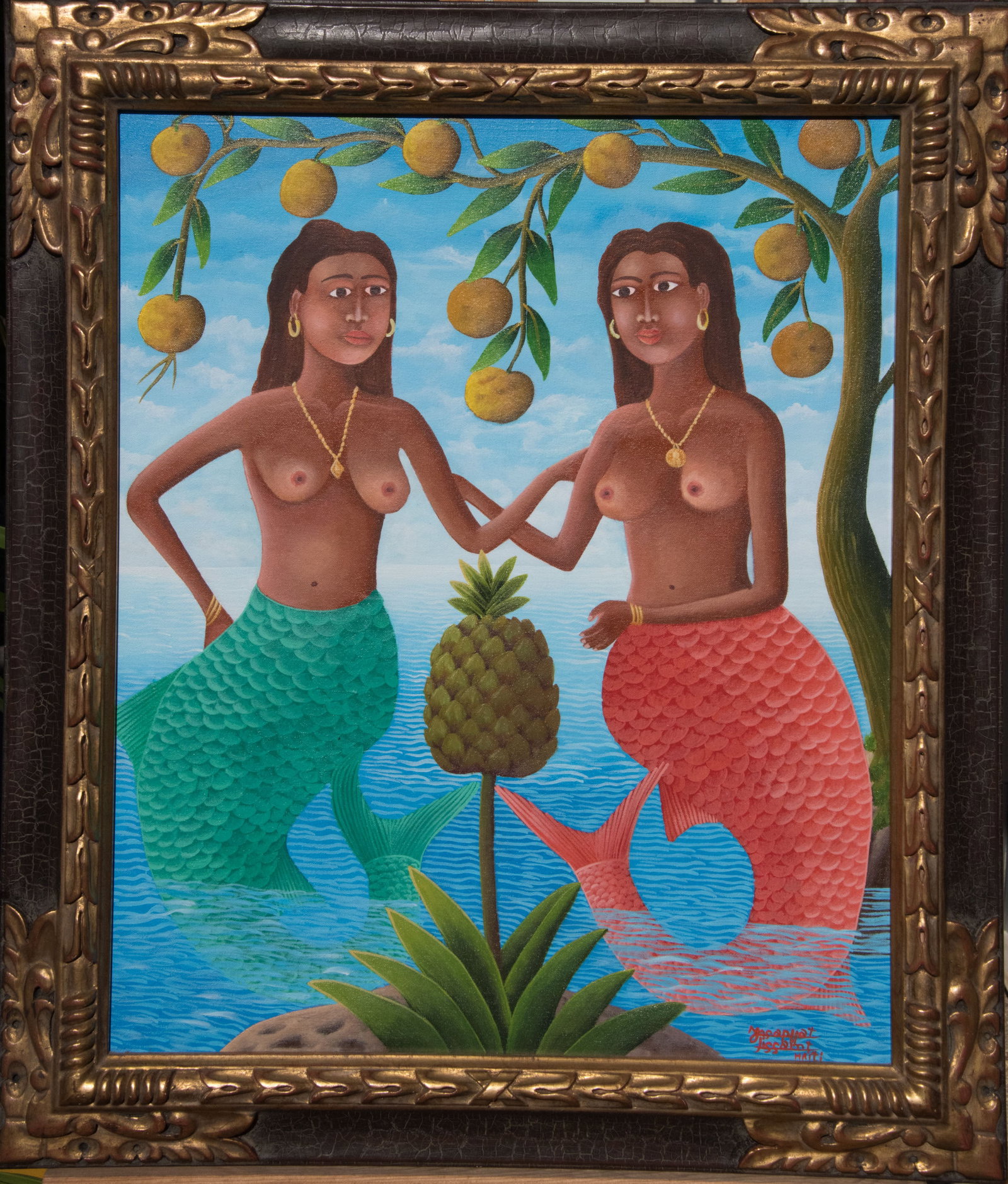 Haitian Nude mermaids Original Haitian Painting by Josephat Tissaint (1 of 1)