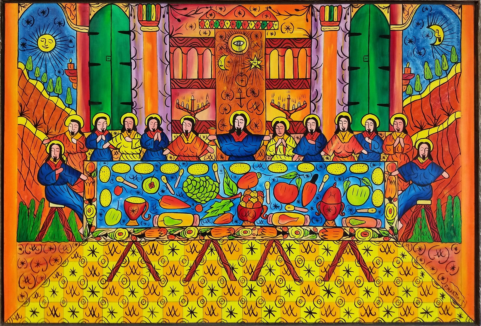 The Last Supper - Haitian Painting by Florence Martinez: The Last Supper - Haitian Painting by Florence Martinez Framed, Oil on Masonite FRAMED GMS FAVORITE
