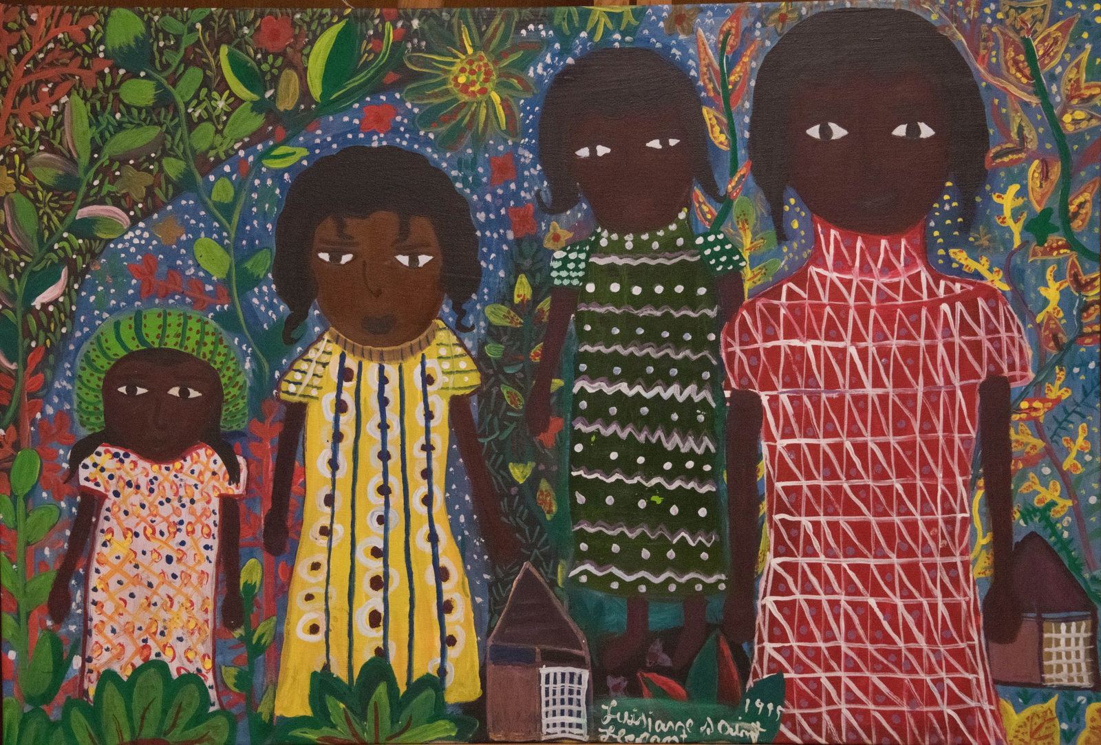 4 Girls in Dresses - Haitian Painting by Louisiane Saint Fleurant (1 of 1)