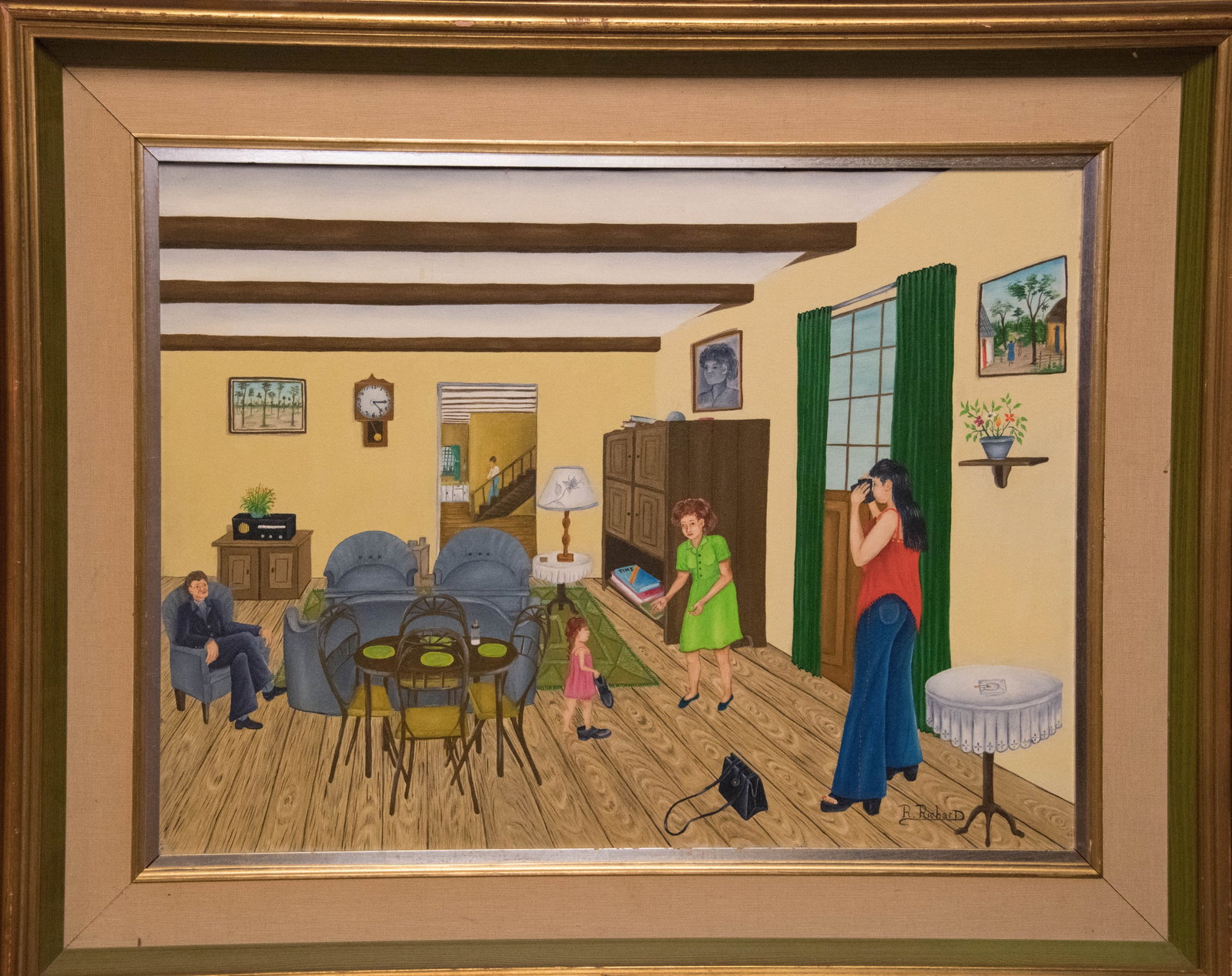 Daddy's Shoes Original Haitian Painting by R. Richard: Daddy's Shoes Original Haitian Painting by R. Richard Oil on canvas FRAMED