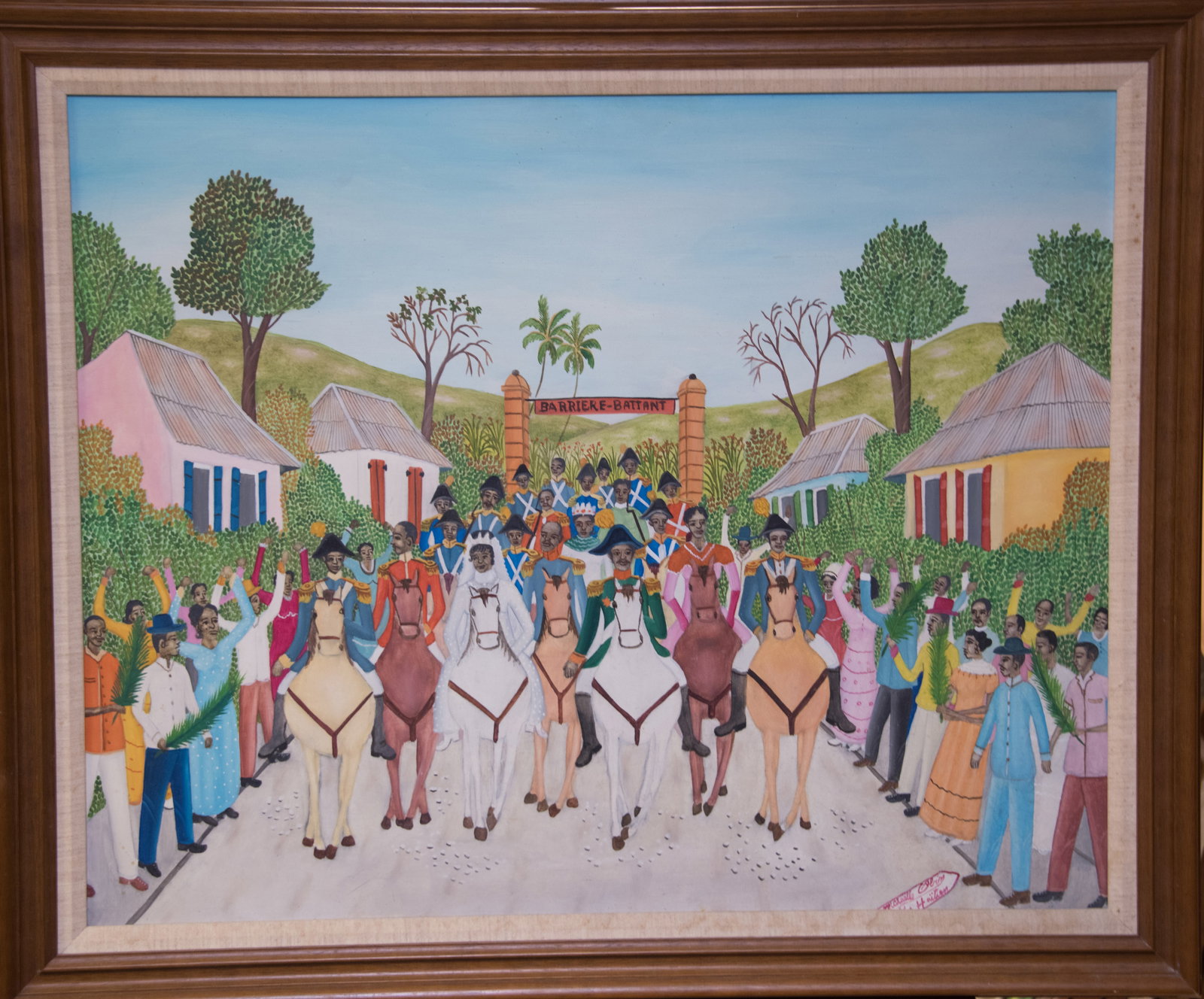 Wedding Scene - Haitian Painting by Michaelle Obin: Wedding Scene - Haitian Painting by Michaelle Obin Framed, Oil on Masonite FRAMED