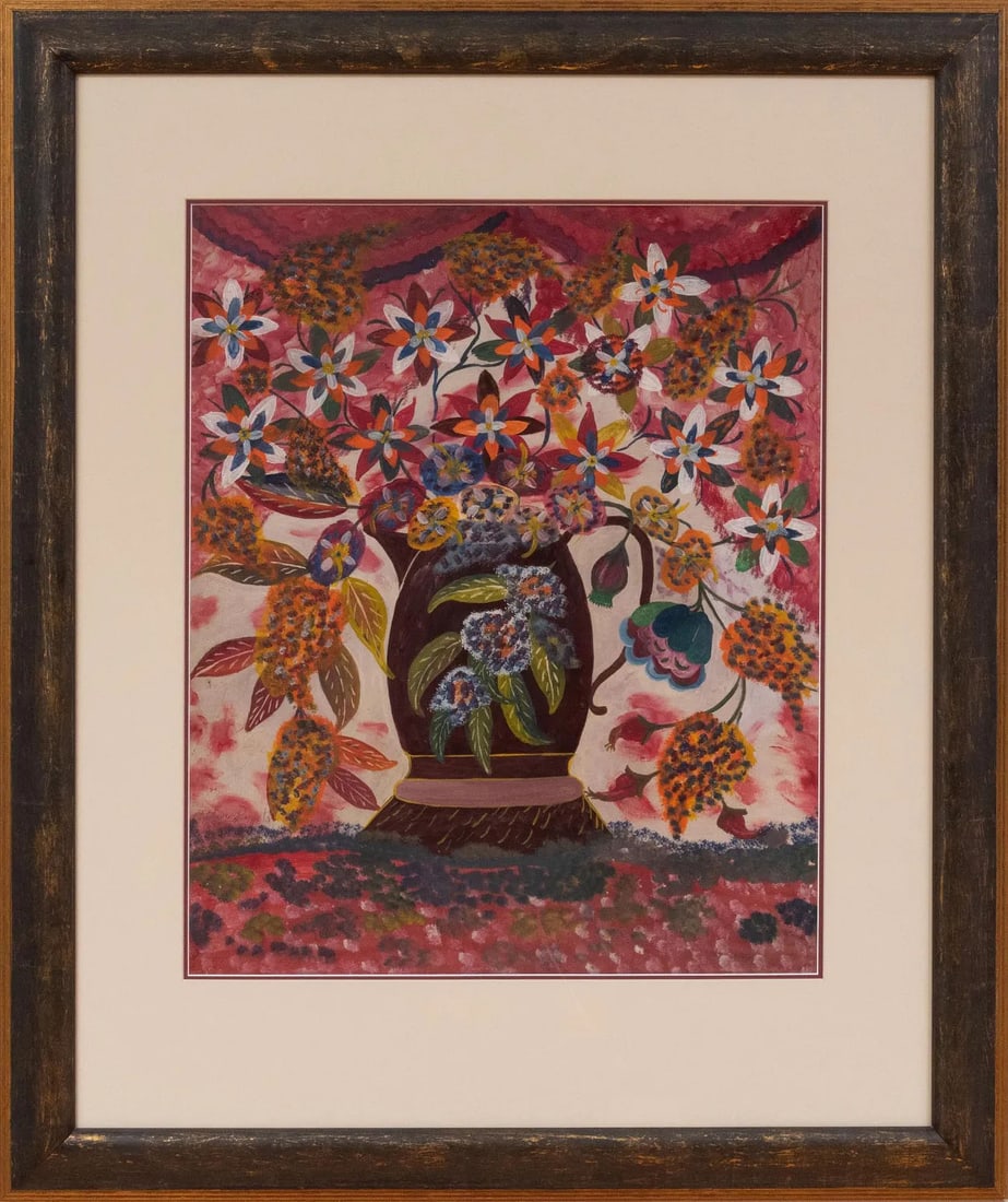 Original Haitian Painting by Hector Hyppolite: Original Haitian Painting by Hector Hyppolite (1894–1948) Title: Nature Morte (Still Life)This rare and important still life by Hector Hyppolite, one of Haiti’s most celebrated and influential pai
