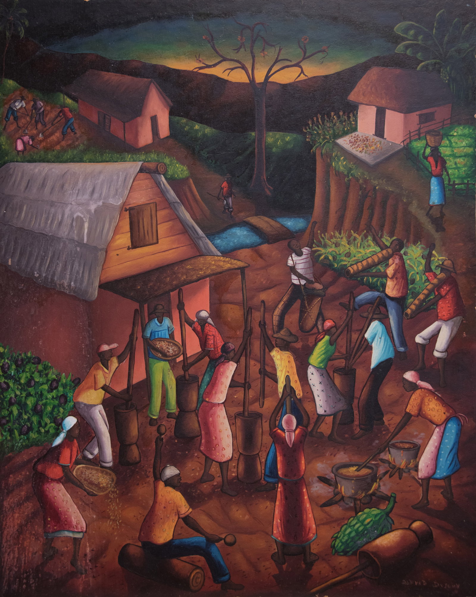 Haitian Village Scene (AD) Original Haitian Painting by Alfred Dujour (1 of 1)