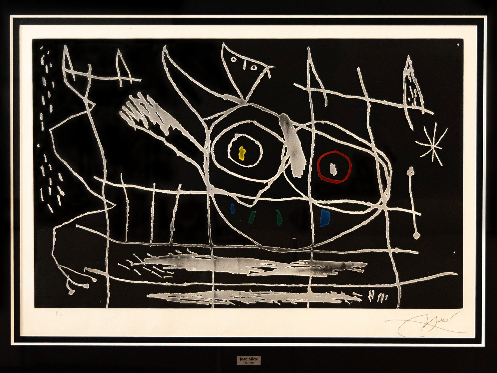 Joan Miró Couple d'Oiseaux III: Joan Miró (Spanish, 1893–1983)Couple d'Oiseaux III (Couple of Birds III), 1966Etching and Aquatint in Colors on Mandeure Rag PaperSigned and Annotated H.C. in PencilThis striking large-format etchi