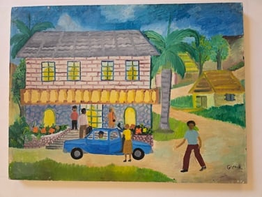 Haitian Village Scene with Blue Pickup Truck by Gerard Paul (1 of 1)
