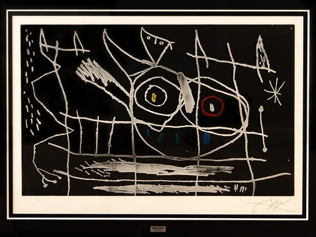 Joan Miró (Spanish, 1893–1983)Couple d'Oiseaux III: Joan Miró (Spanish, 1893–1983)Couple d'Oiseaux III (Couple of Birds III), 1966Etching and Aquatint in Colors on Mandeure Rag PaperSigned and Annotated H.C. in PencilThis striking large-format etchi