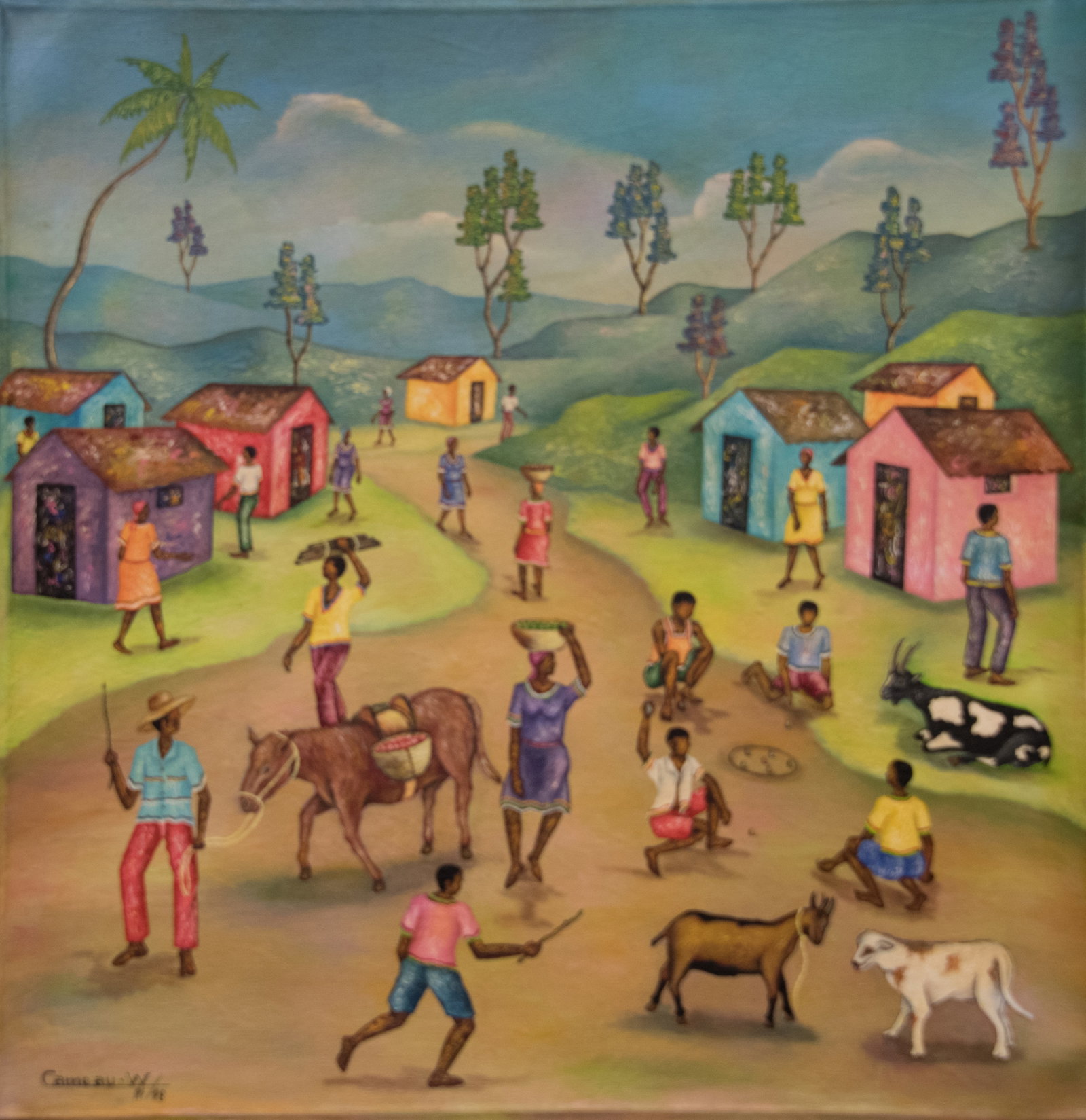 Village Life Widson Cameau Original Haitian Painting by Widson Cameau: Village Life Widson Cameau Original Haitian Painting by Widson Cameau Acrylic on Canvas