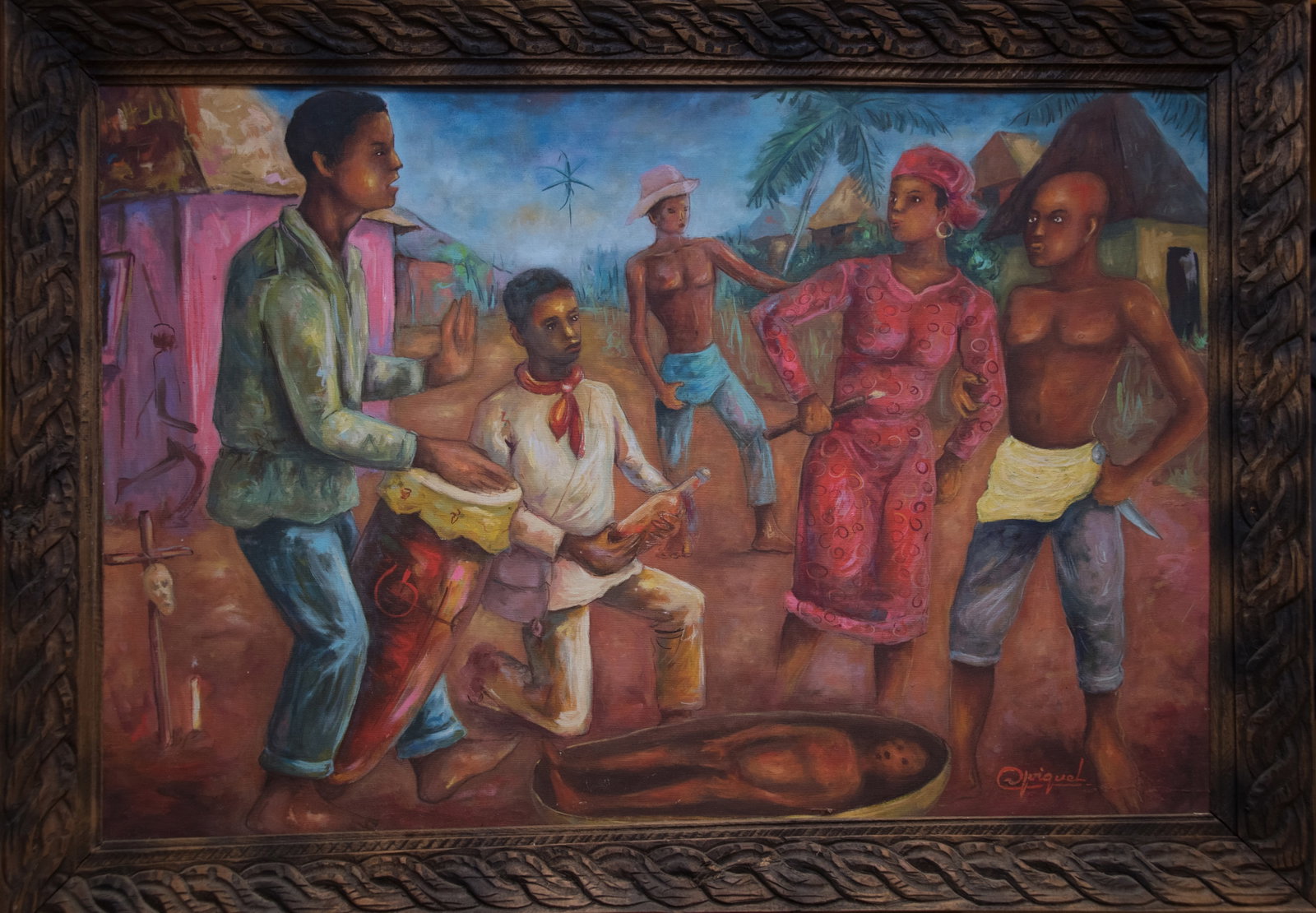 Haitian Burial Ceremony Original Haitian Painting by Unknown Artist: Haitian Burial Ceremony Original Haitian Painting by Unknown Artist Oil on Canvas FRAMED