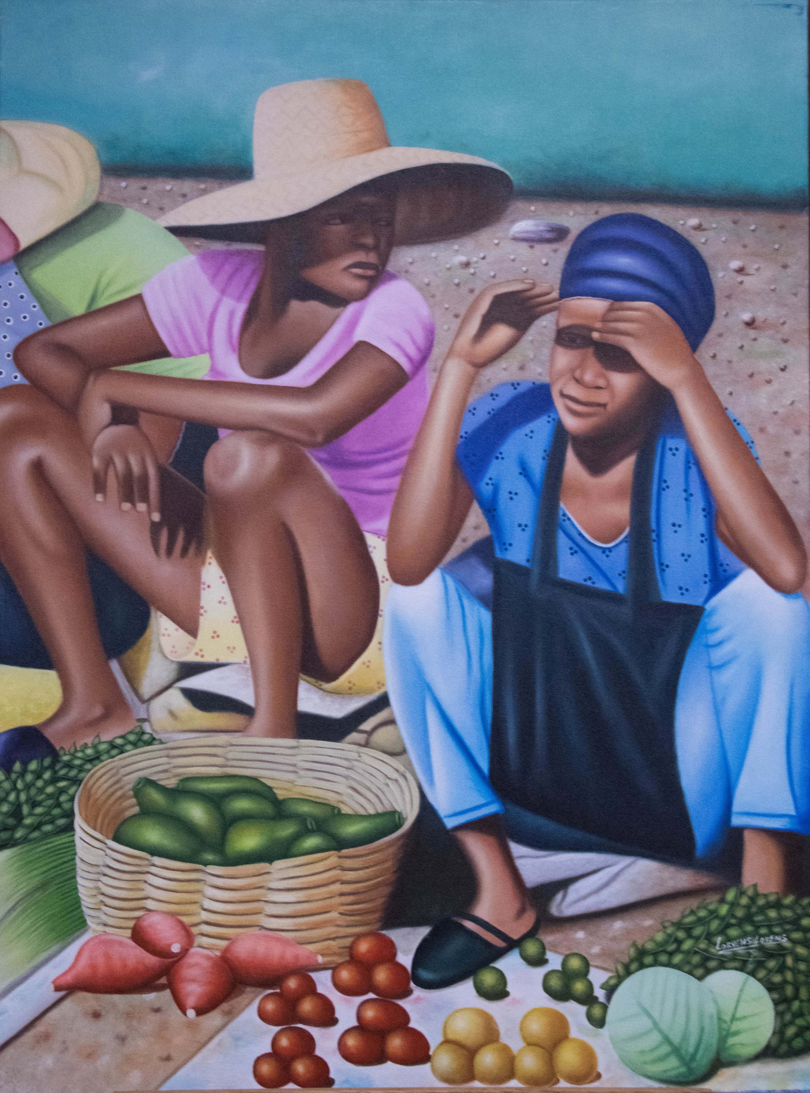 Women and Vegetables Original Haitian Painting by Lovens Lorvens: Women and Vegetables Original Haitian Painting by Lovens Lorvens Oil on Canvas