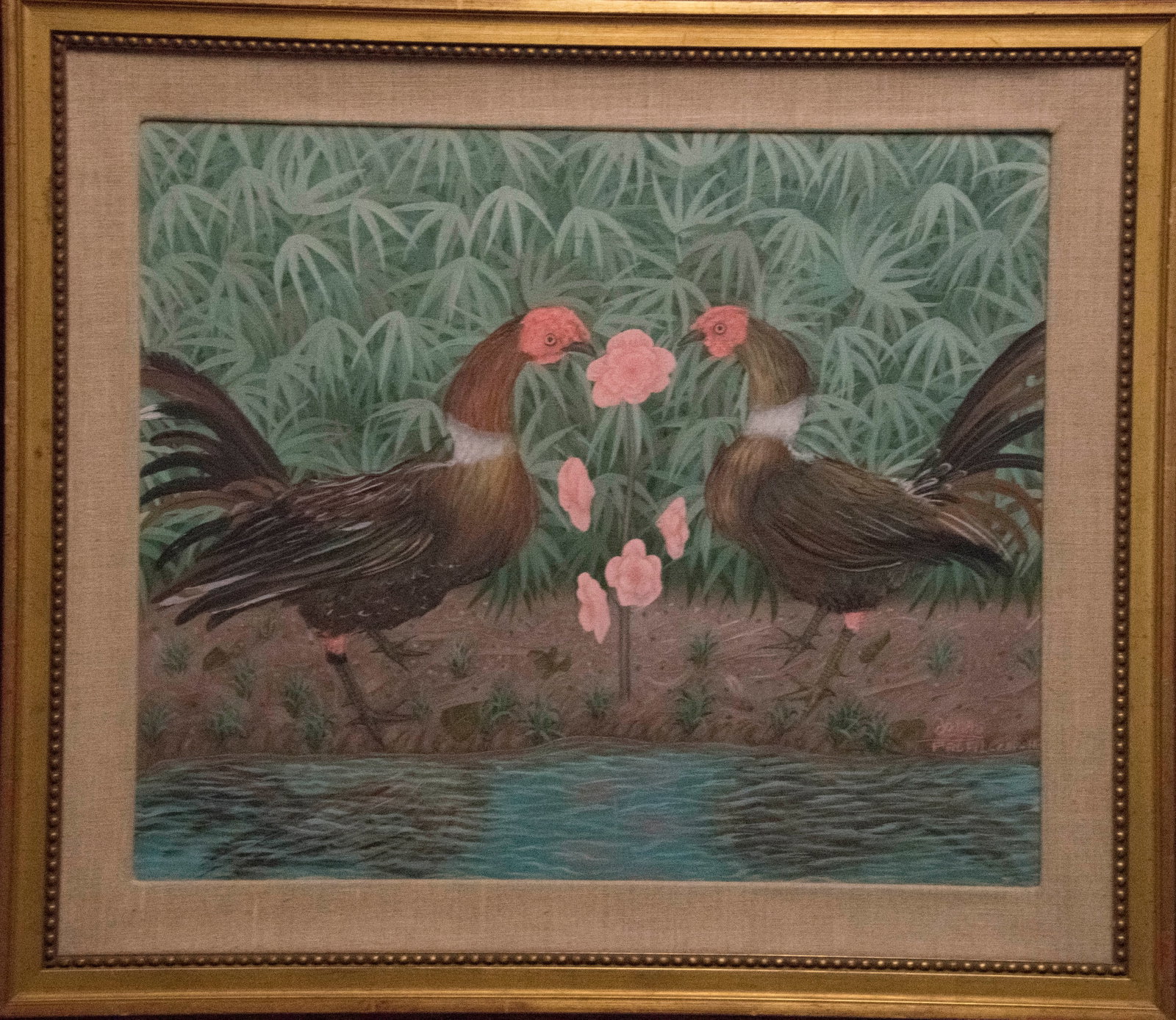 Original Haitian Painting by Jonas Profil: Original Haitian Painting by Jonas Profil Roosters Framed