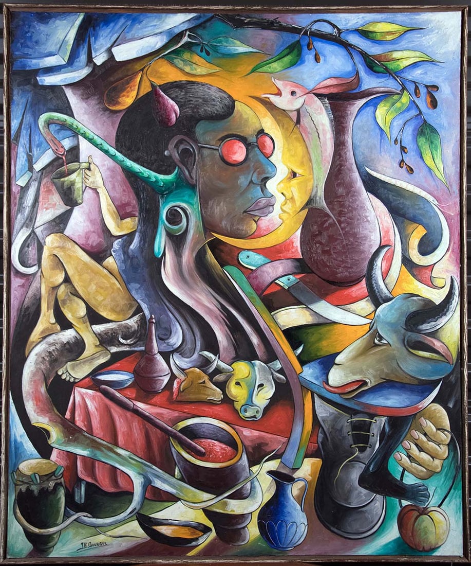 Francois 'Papa Doc' Duvalier Original Haitian Painting by Jacques Enguerrand Gourgue: Francois 'Papa Doc' Duvalier Original Haitian Painting by Jacques Enguerrand Gourgue Framed Oil on Masonite