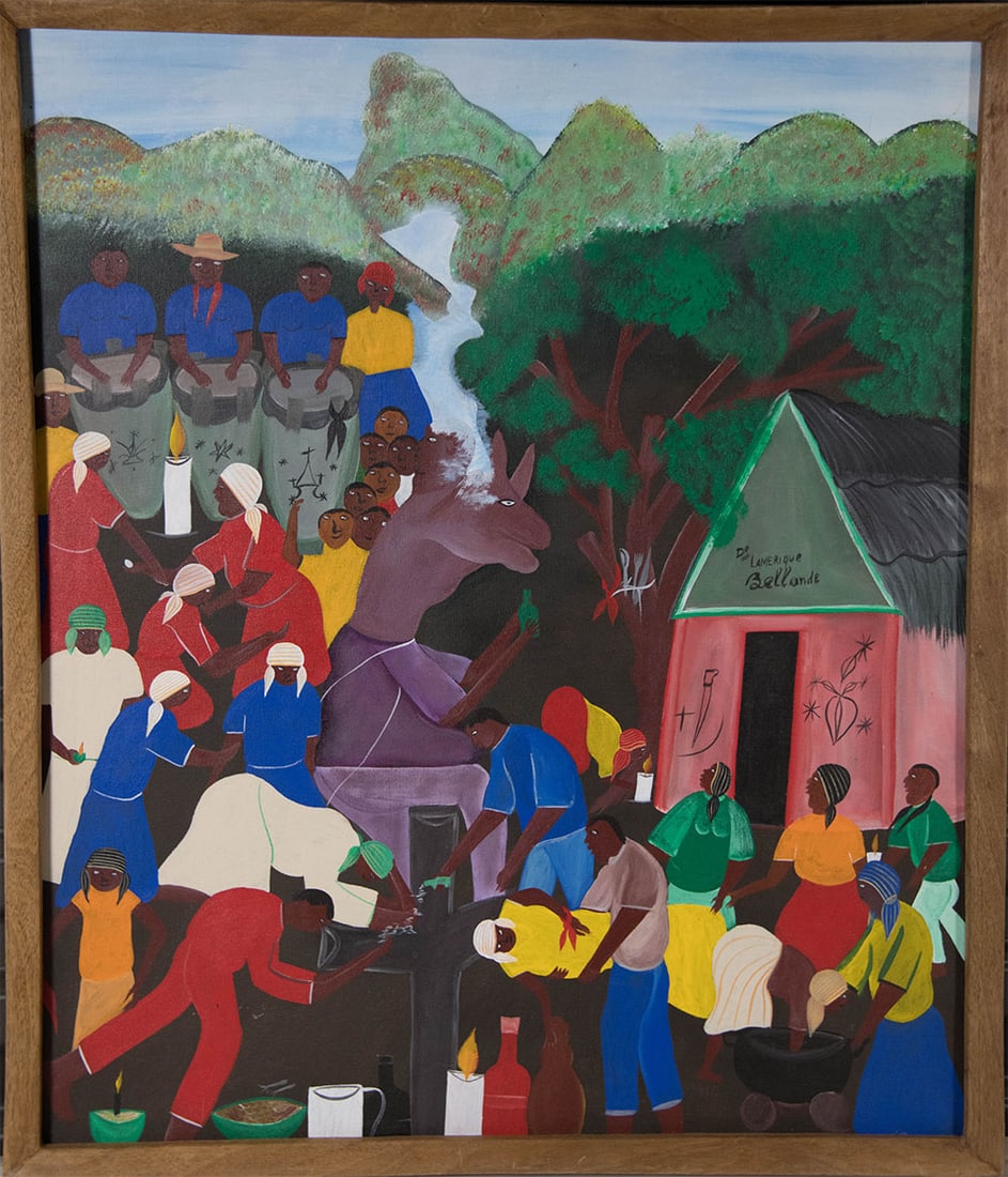 Francois Bellande Original Haitian Painting-Vodou Sacrificial Ceremony: Francois Bellande Original Haitian Painting-Vodou Sacrificial Ceremony Oil on Canvas FRAMED