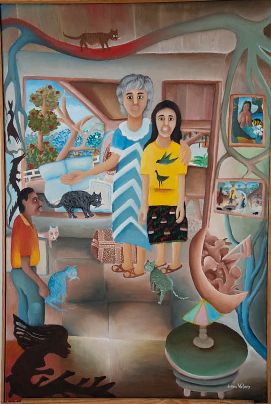 Original Haitian Painting by Julien Valery Mother and daughter at the artist's home: Original Haitian Painting by Julien Valery Mother and daughter at the artist's home Framed, Acrylic on Canvas