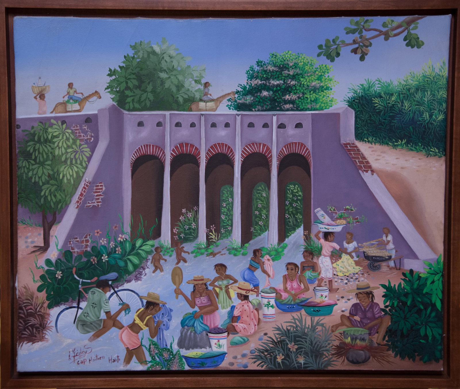 Louis Gedeus Original Haitian Painting Pont du Haut-du-Cap: Louis Gedeus Original Haitian Painting Pont du Haut-du-Cap-Oil on Canvas FRAMED