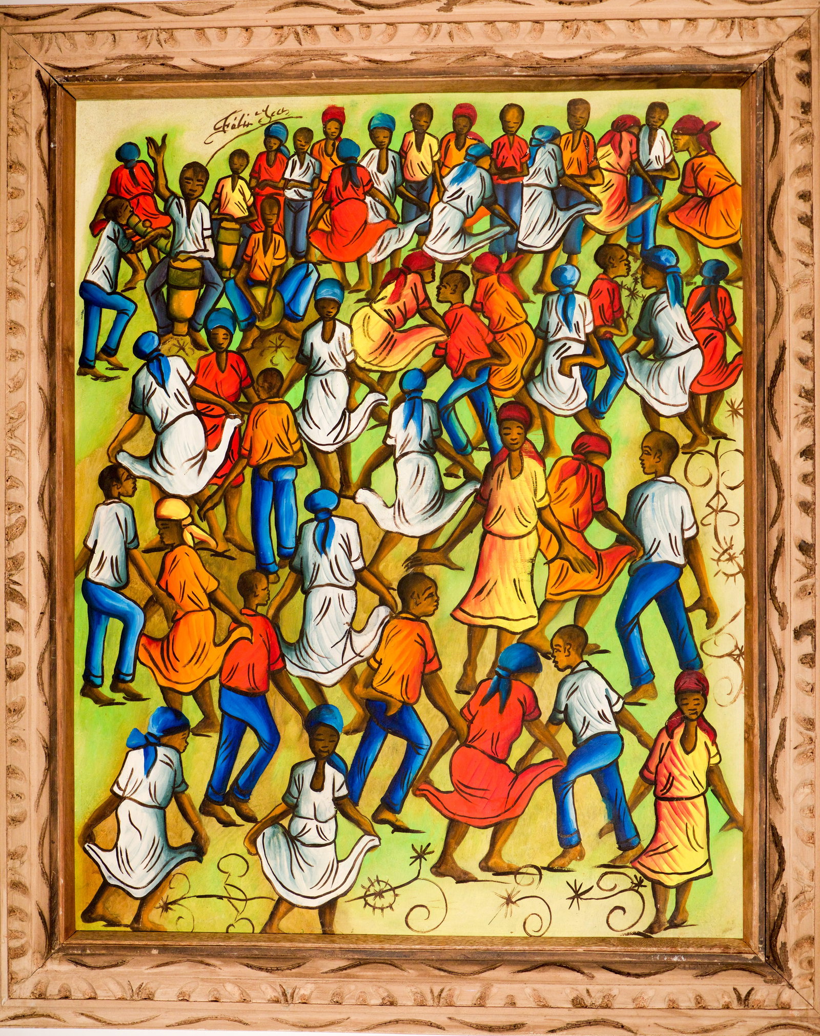 Original Haitian Painting by Felix Jean Ra Ra: Original Haitian Painting by Felix Jean Ra Ra Oil on Masonite FRAMED