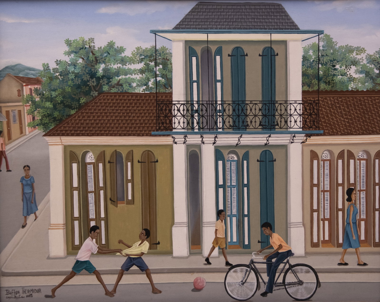 Cap-Haitien Street Original Haitian Painting by Buffon Thermidor: Cap-Haitien Street Original Haitian Painting by Buffon Thermidor Oil on Masonite