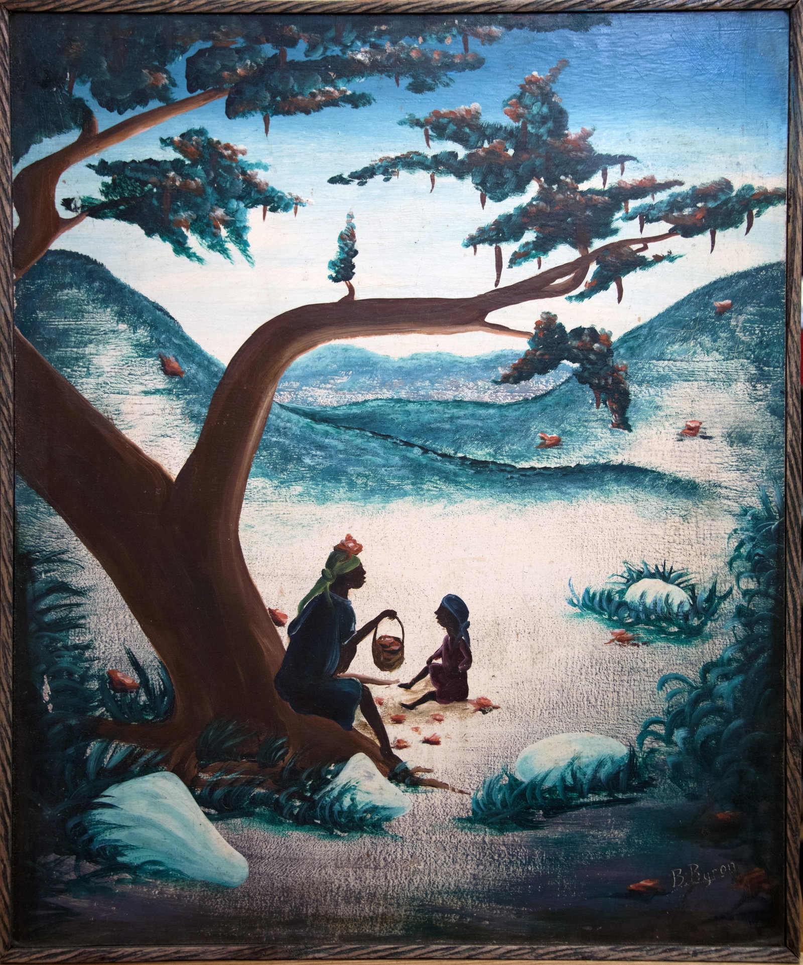 Woman and Child Under Tree Original Haitian Painting by Bourmond Byron (1 of 1)