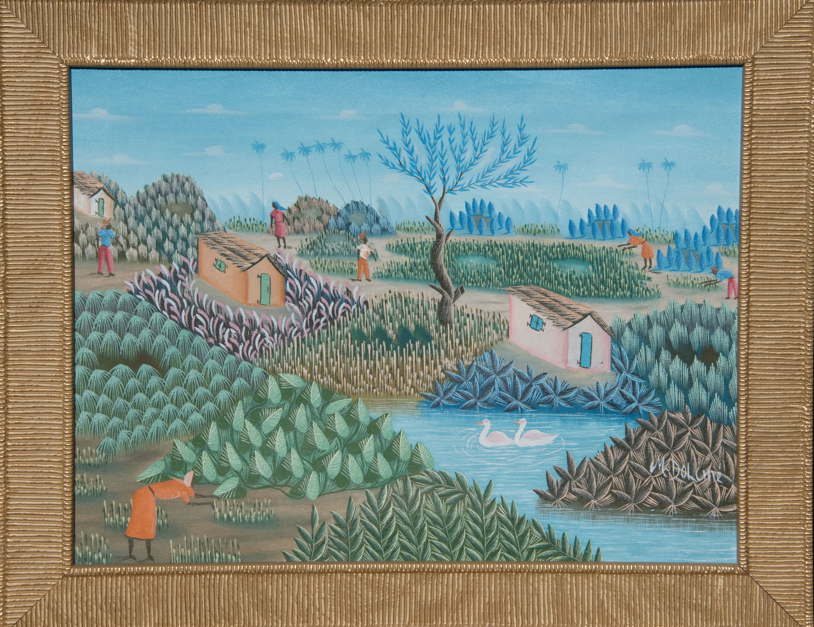Village Farming Ducks Original Haitian Painting by M. Dolcine (1 of 1)