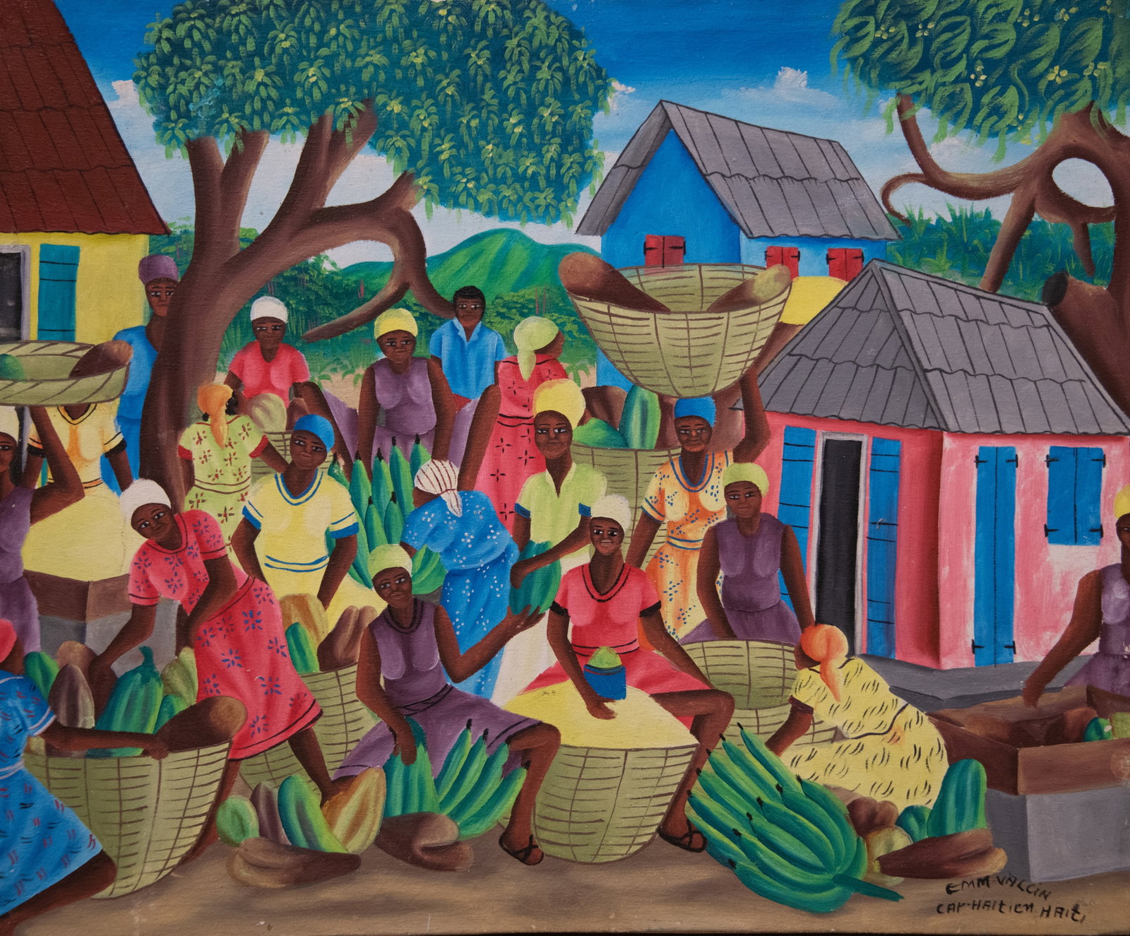 Women at Market Original Haitian Painting by Emm Valcin
