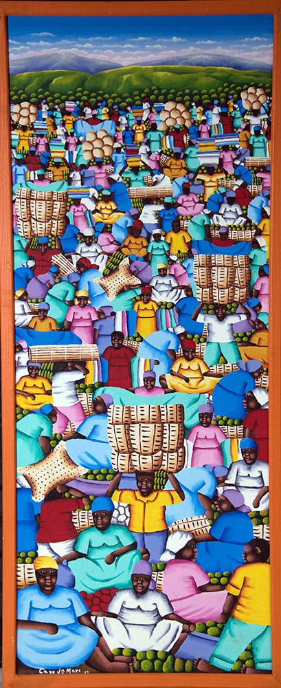 Ladies in White at the Market Original Haitian Painting by Jn.Marc Cayo
