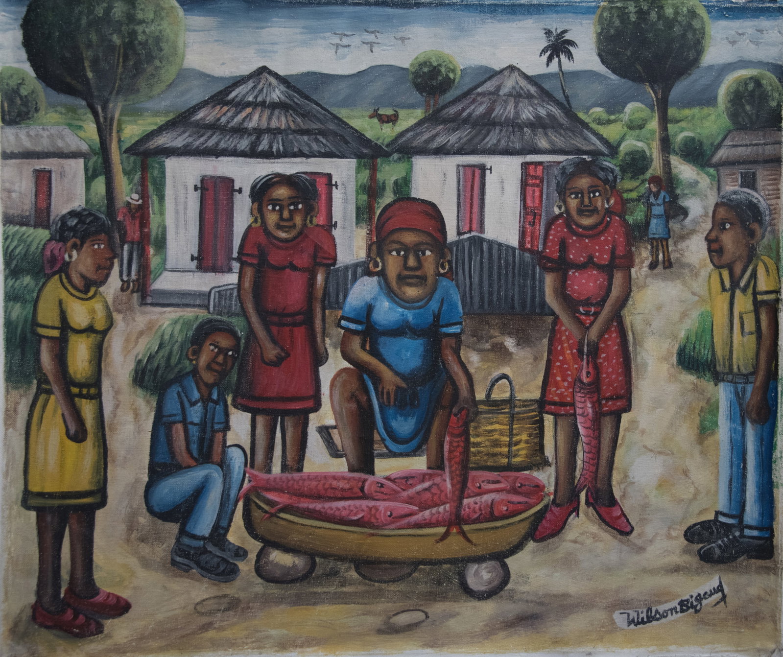 Selling Fresh Fish Original Haitian Painting by Wilson Bigaud (1 of 1)