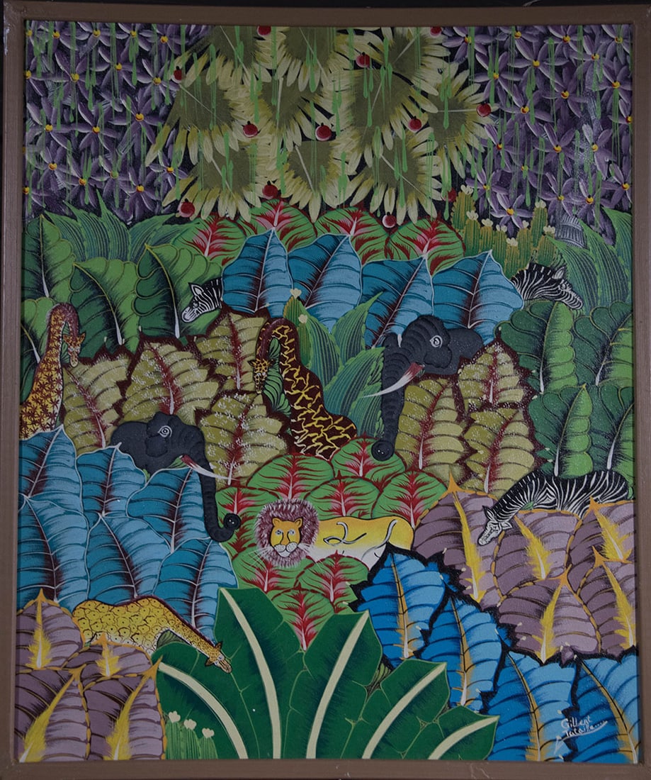 Jungle Animals in the Jungle Original Haitian Painting by Gilbert Tataille (1 of 1)