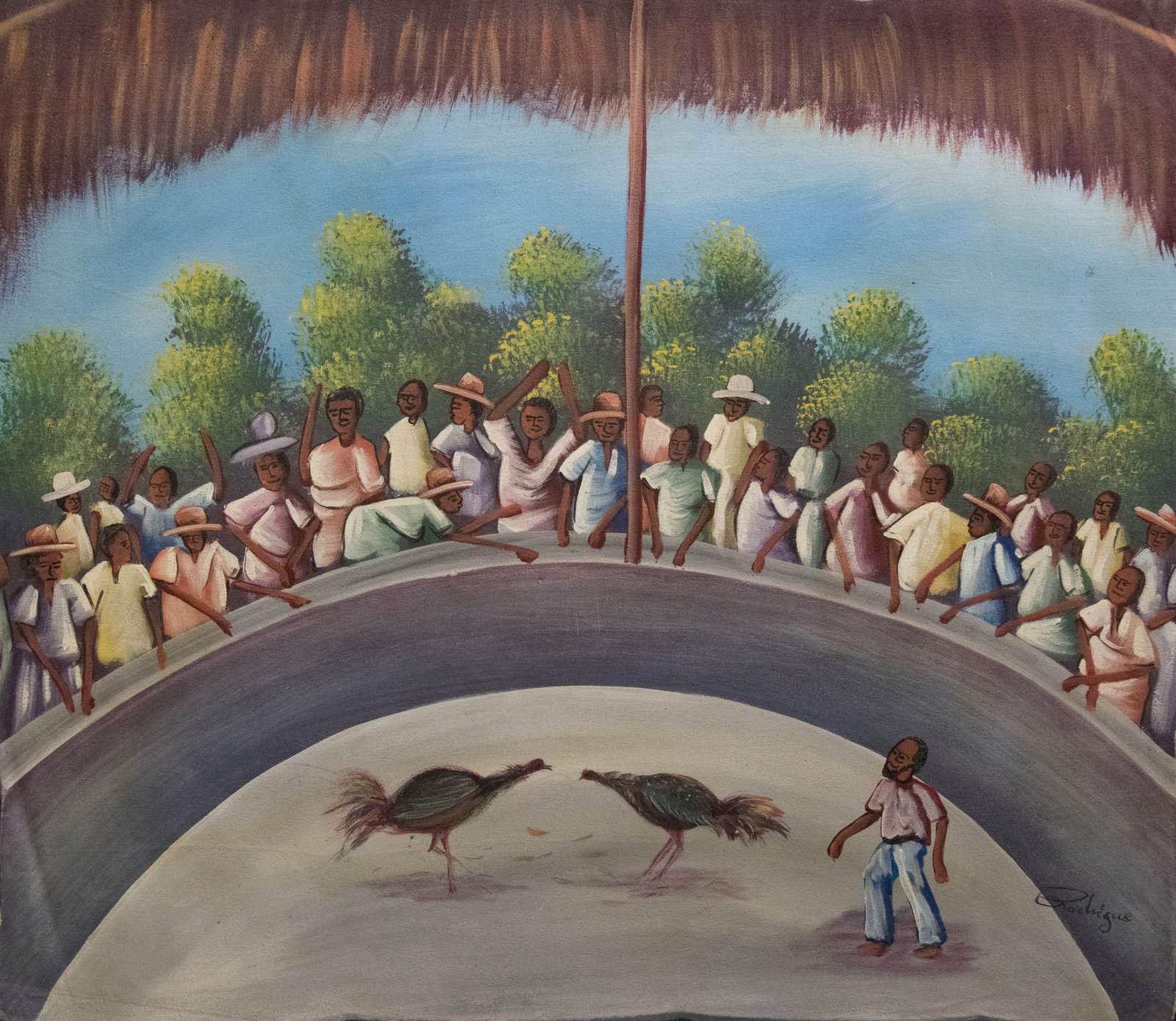 Rooster Fight Original Haitian Painting by Rodrigue (1 of 1)